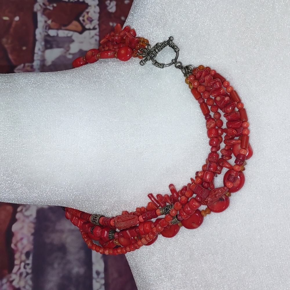 Artisan Crafted Coral Torsade Necklace - Picture 2 of 5